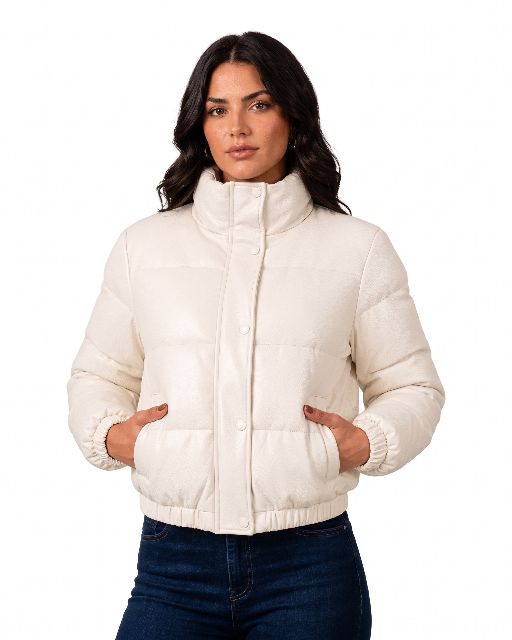 Jaqueta Puffer de Couro Forrada Impermeável